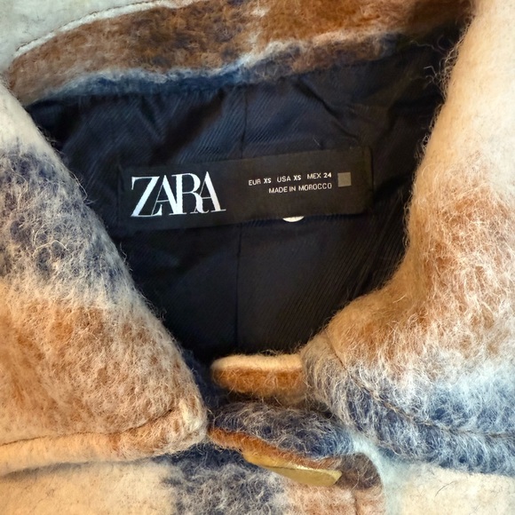 NWT Zara Oversized Wool Blend Plaid Shirt Jacket Shacket Cream Brown XS - Picture 4 of 7